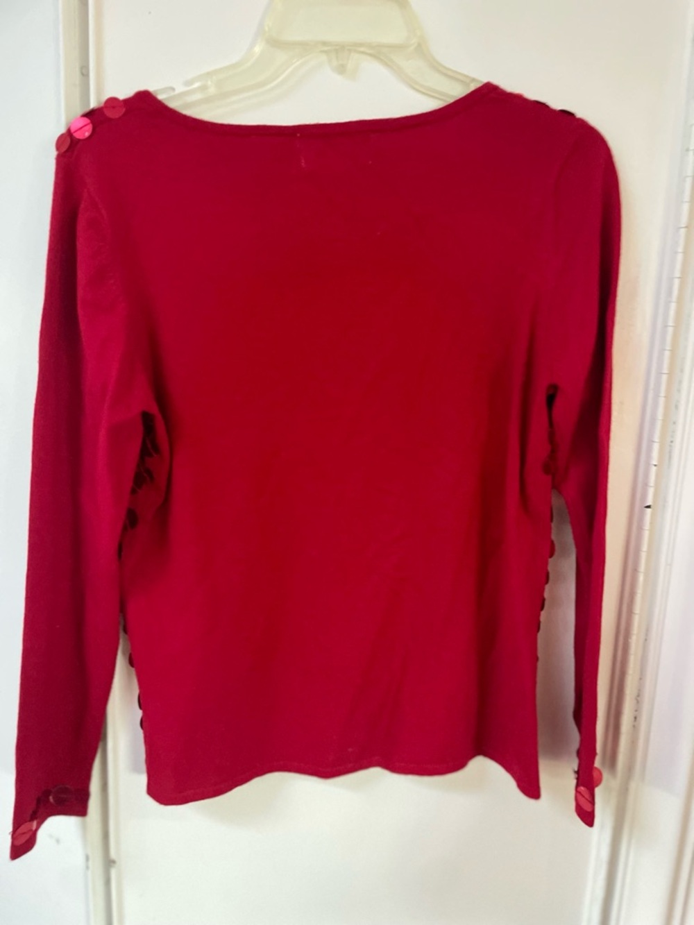 Once Again Red Sequin V-Neck Sweater size M - Picture 5 of 6